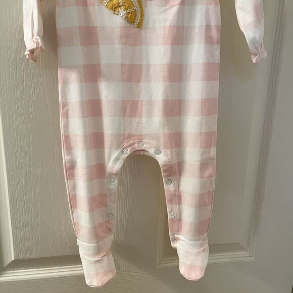 Mud Pie Fruit Applique Sleeper Footie Pink Gingham Girls Size 6-9 Months NWT - Picture 3 of 10